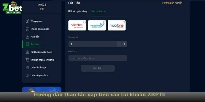Hướng dẫn thao tác nạp tiền vào tài khoản ZBET 